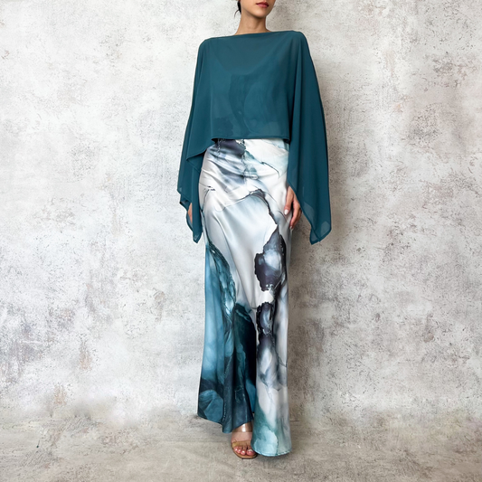 Vestido lencero con capa de gasa verde