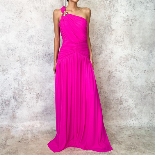 Vestido largo mesh rosa fuchsia