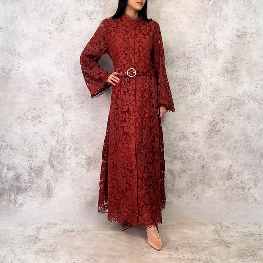 Vestido midi de encaje chedron