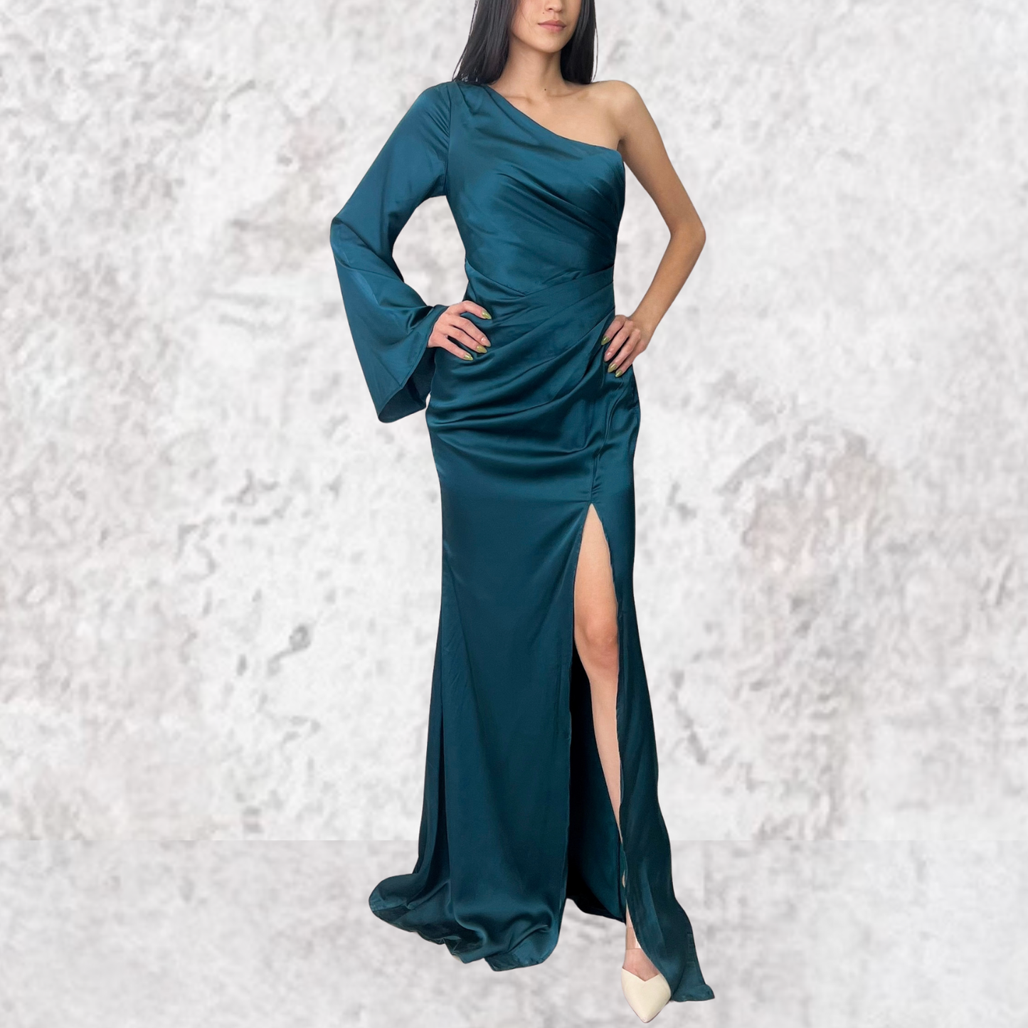 Vestido largo asimétrico verde botella