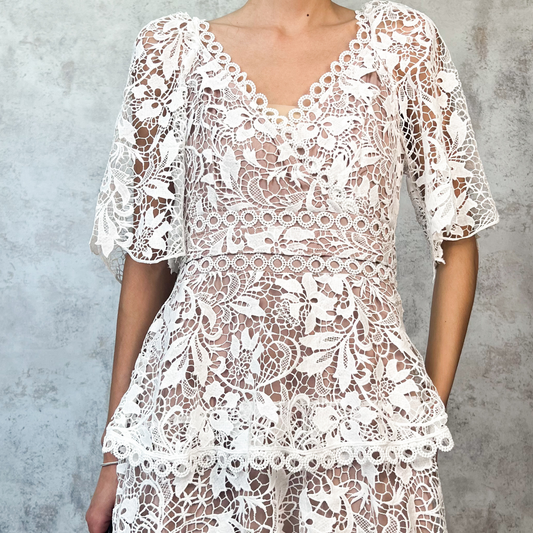 Vestido midi de guipiur blanco