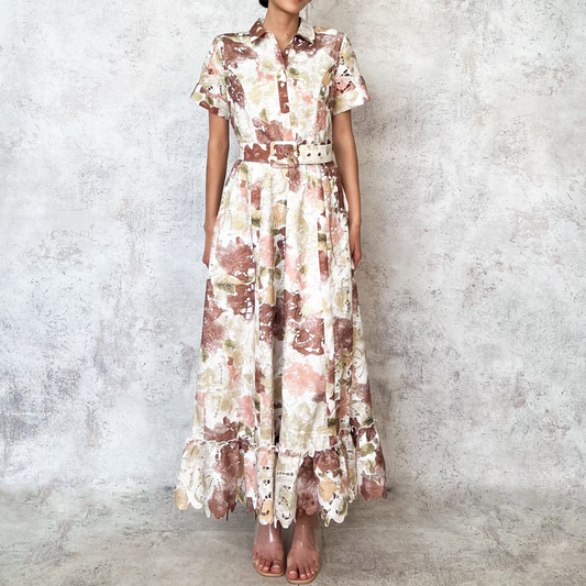 Vestido midi estampado flores cafe
