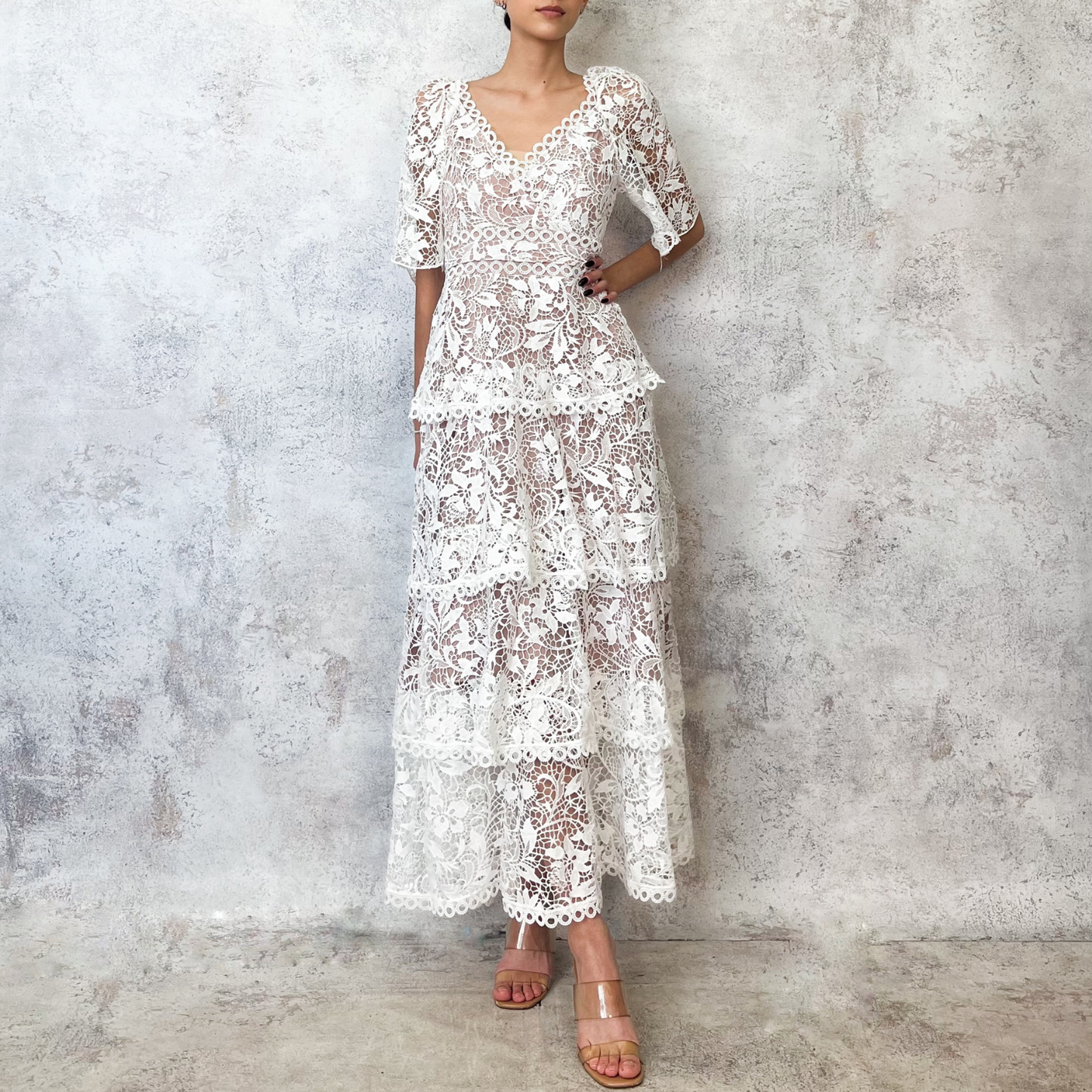 Vestido midi de guipiur blanco