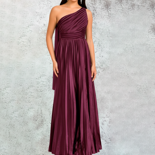 Vestido largo tableado uva