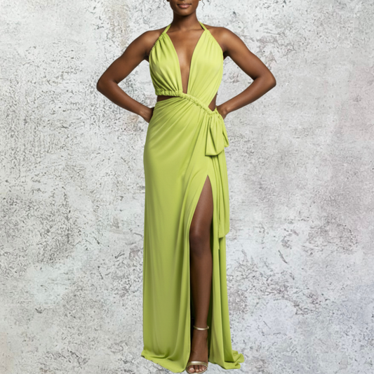 Vestido largo tirantes asimetrico verde
