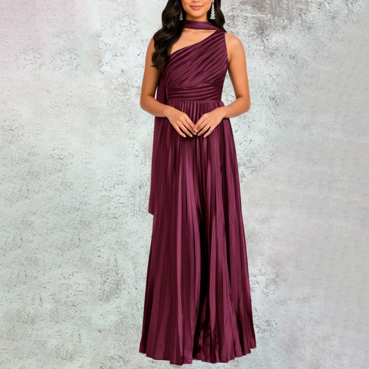 Vestido largo tableado uva