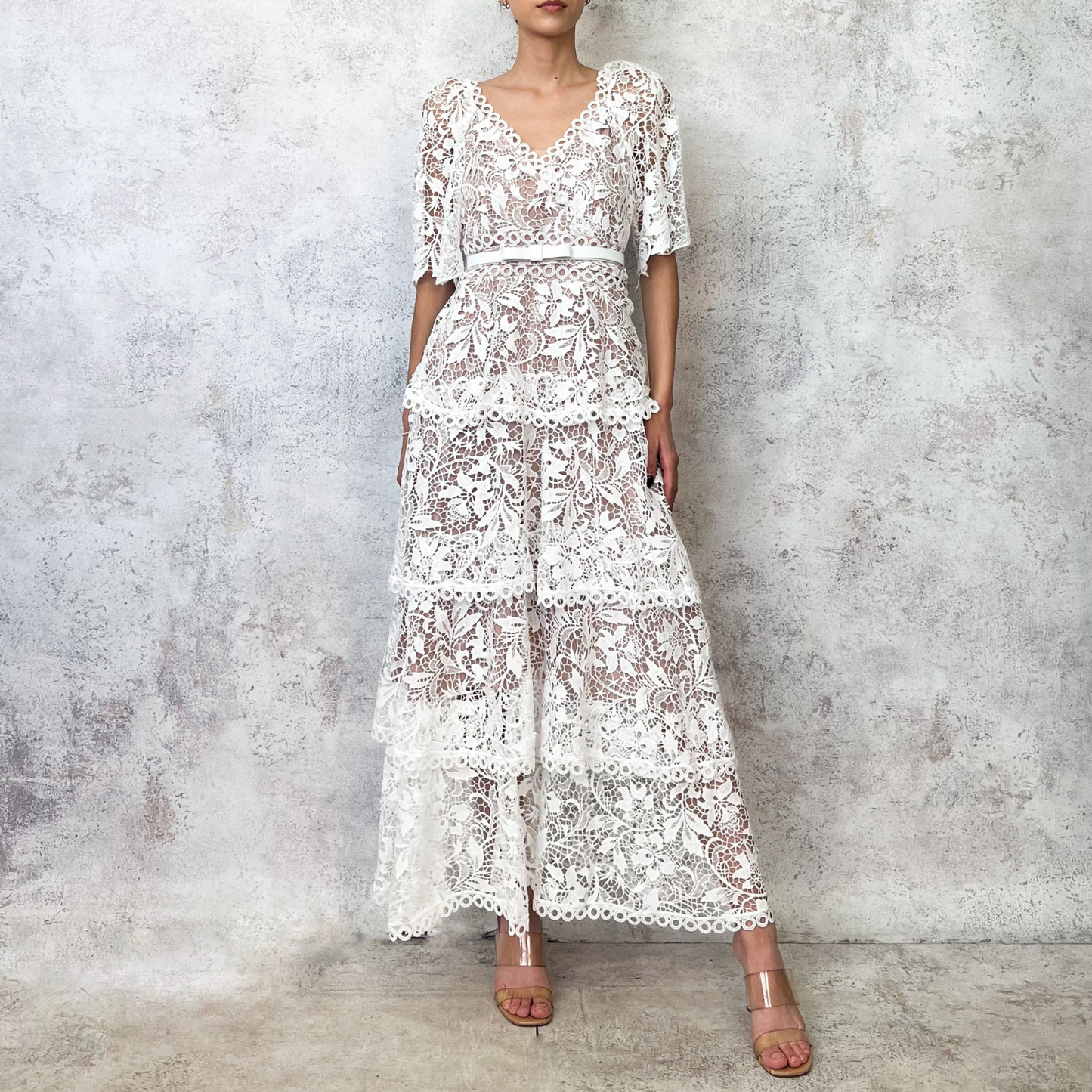 Vestido midi de guipiur blanco