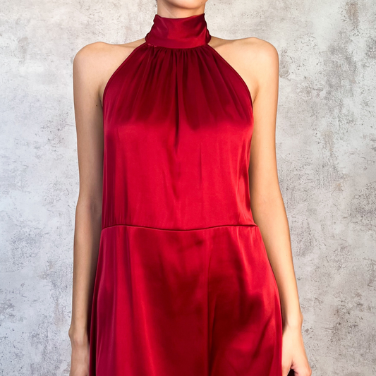 Vestido corto satinado burgundy