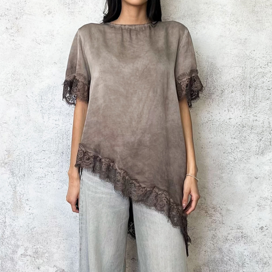Blusa corta asimetrica taupe