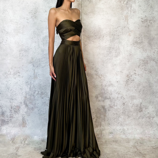 Vestido largo verde olivo cut out