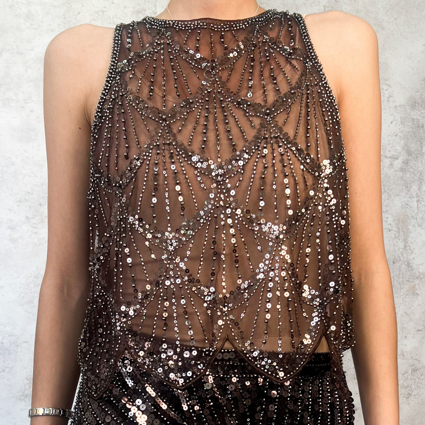 Crop top de lentejuela cafe