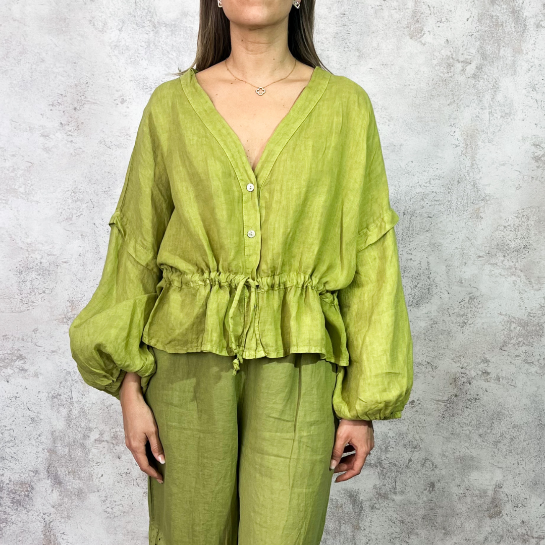 Blusa de lino verde lima