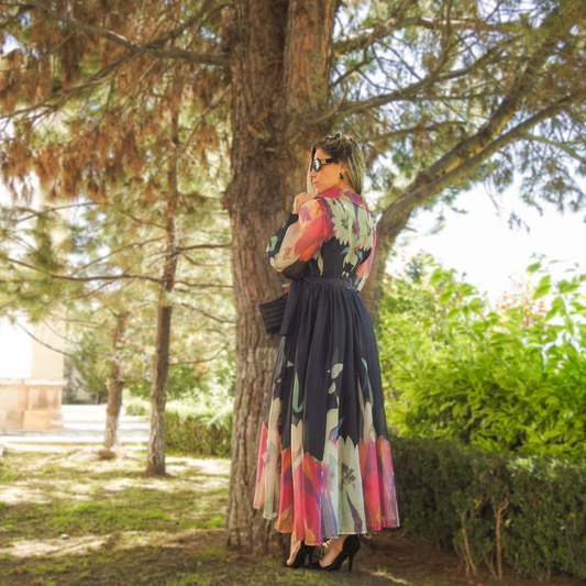 Vestido midi negro de organza