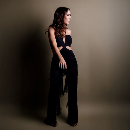 Jumpsuit cut out flecos negro