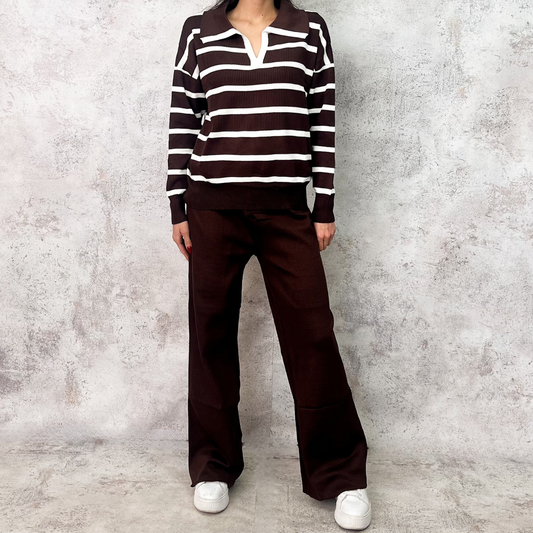 Set de punto café rayado