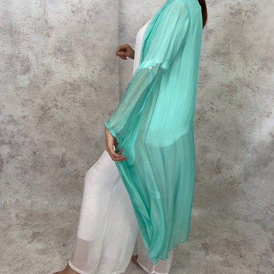 Kimono de seda italiana aqua