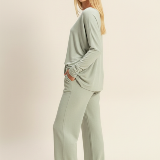 Conjunto de punto suave verde menta
