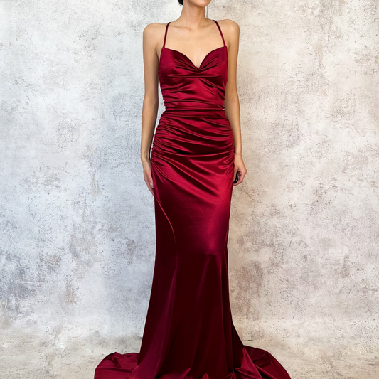Vestido largo satinado burgundy