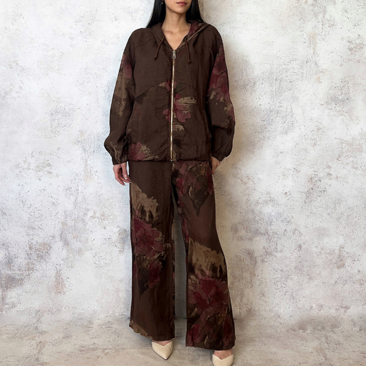 Conjunto de lino cafe estampado