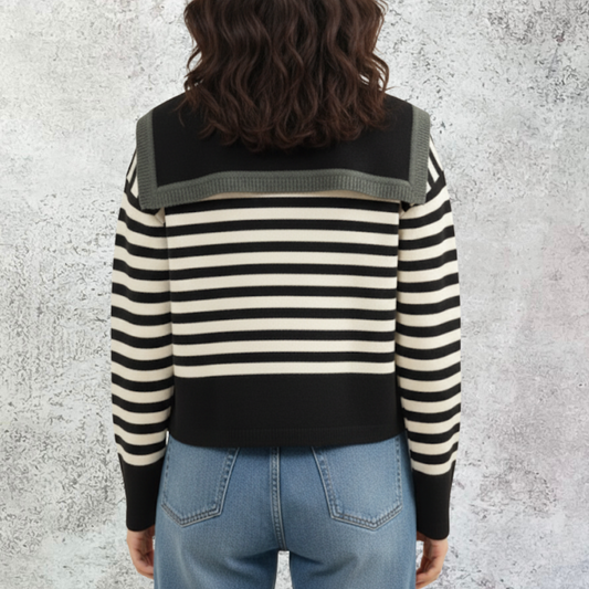 Cárdigan corto de rayas con cuello marinero