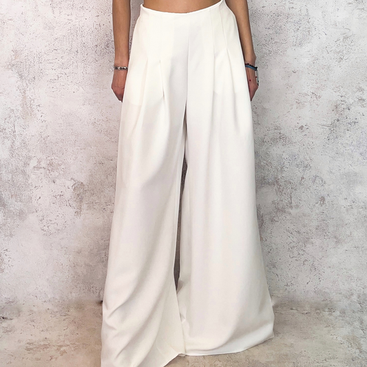 Pantalón ancho pinzas blanco
