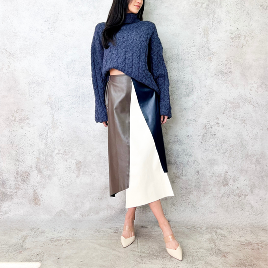 Falda asimétrica bloques beige/azul