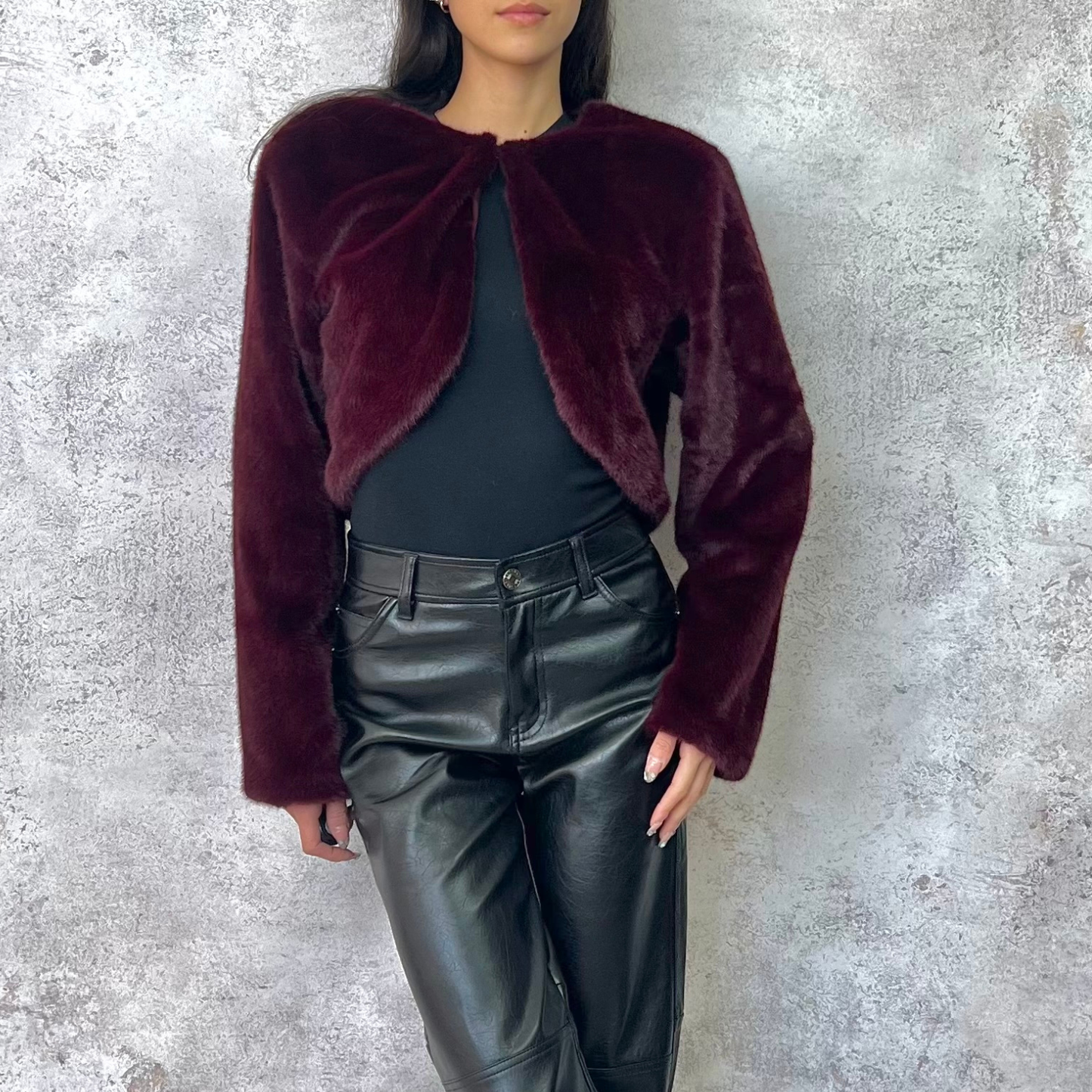 Saco corto de piel sintética vino
