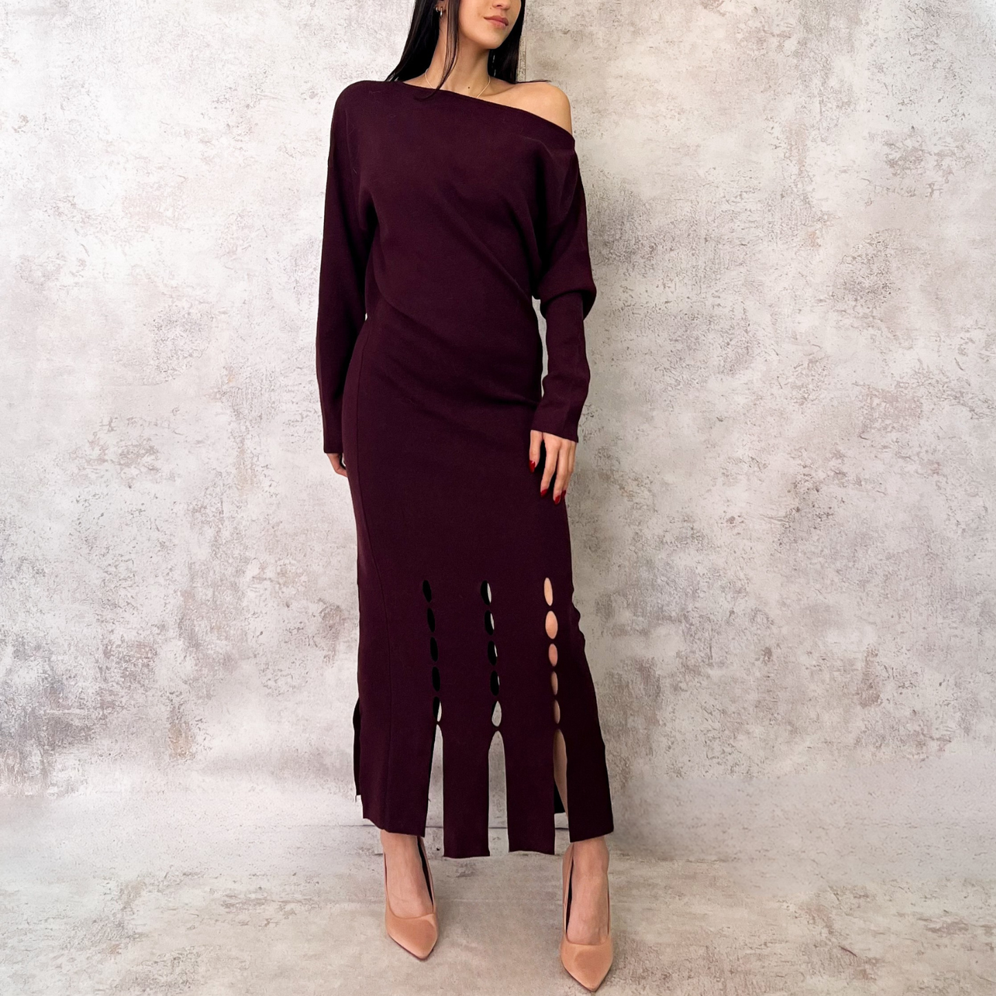 Vestido burgundy tejido cortadillos