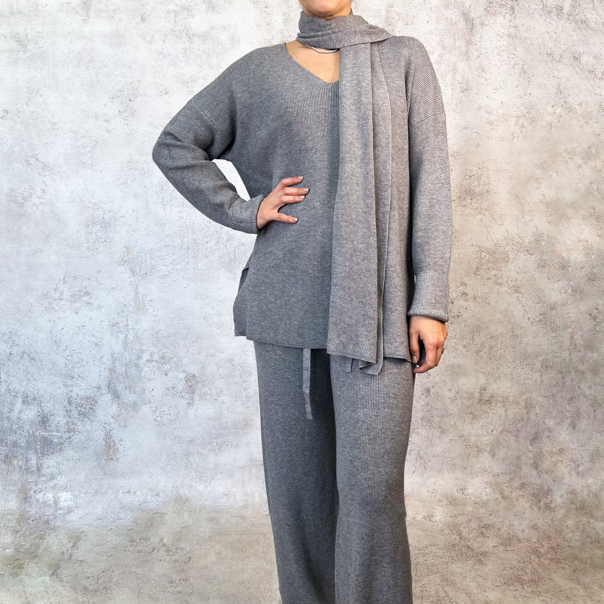 Set tejido 3 piezas gris