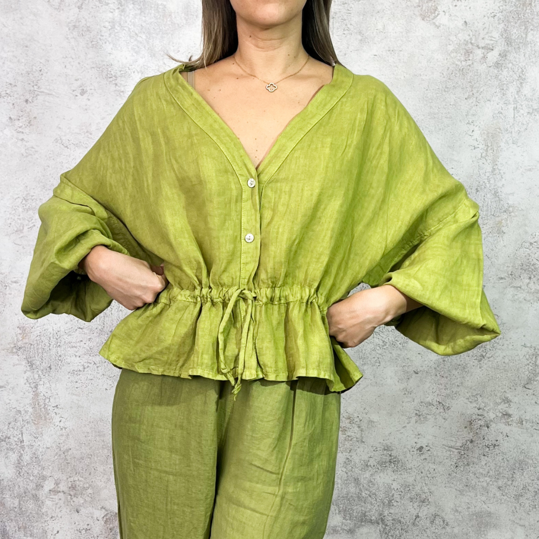 Blusa de lino verde lima