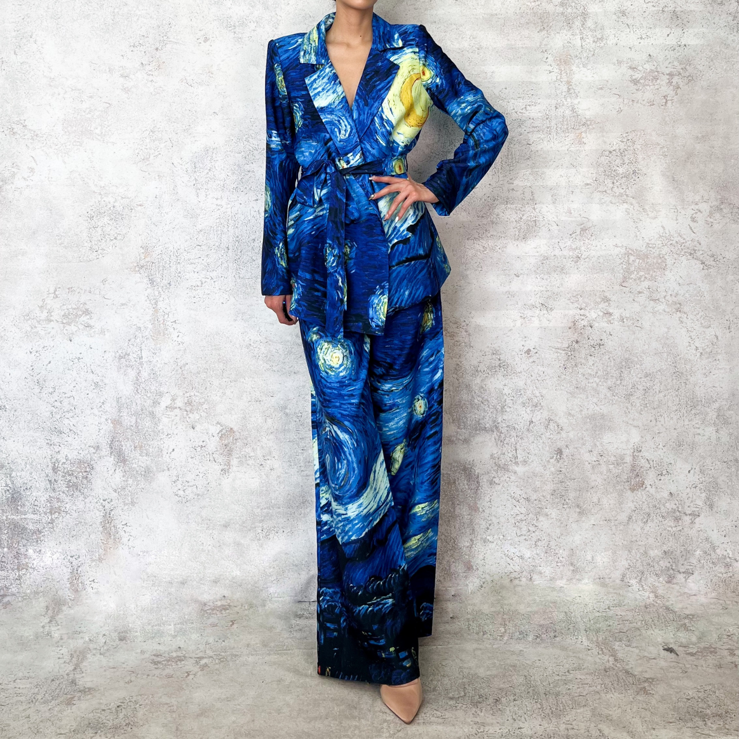 Traje sastre estampado azul