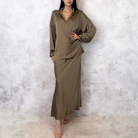 Conjunto de falda satinado moka