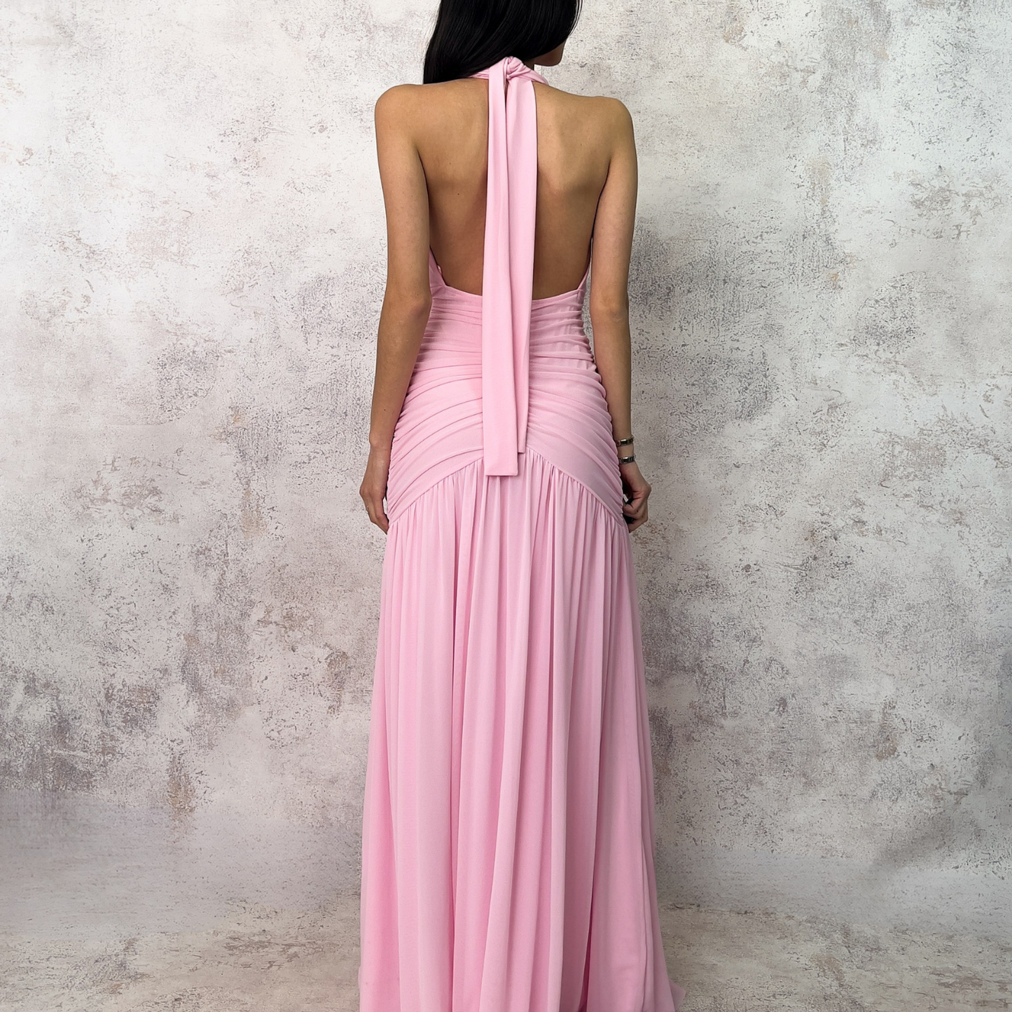 Vestido largo de mesh rosa baby