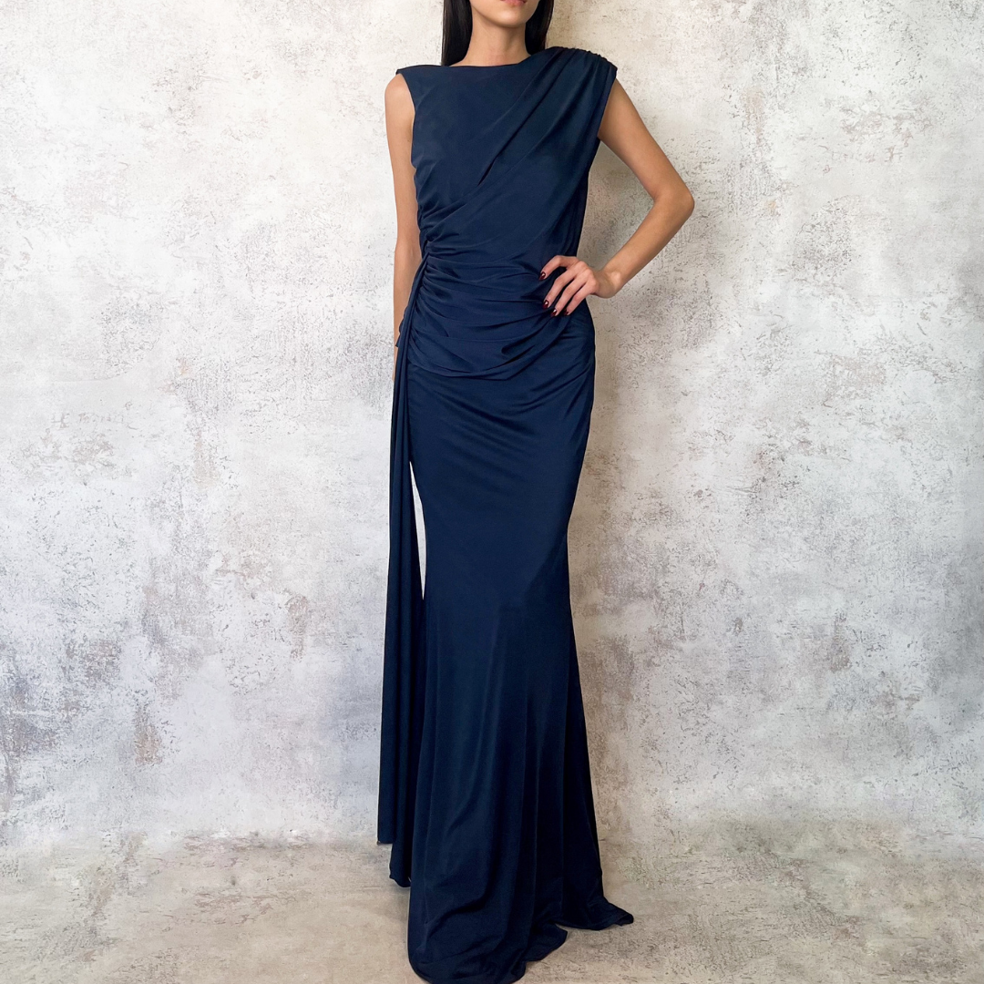 Vestido largo azul marino licra