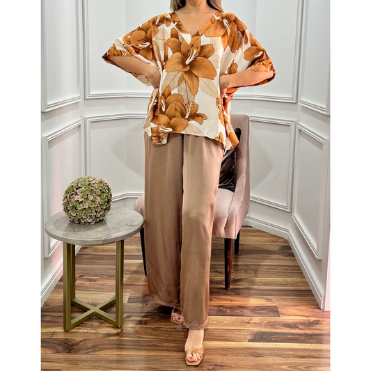 CONJUNTO DE SEDA SATINADO MOSTAZA/TAUPE