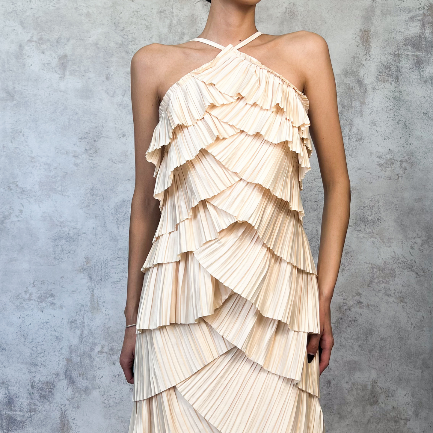 Vestido midi beige abanico