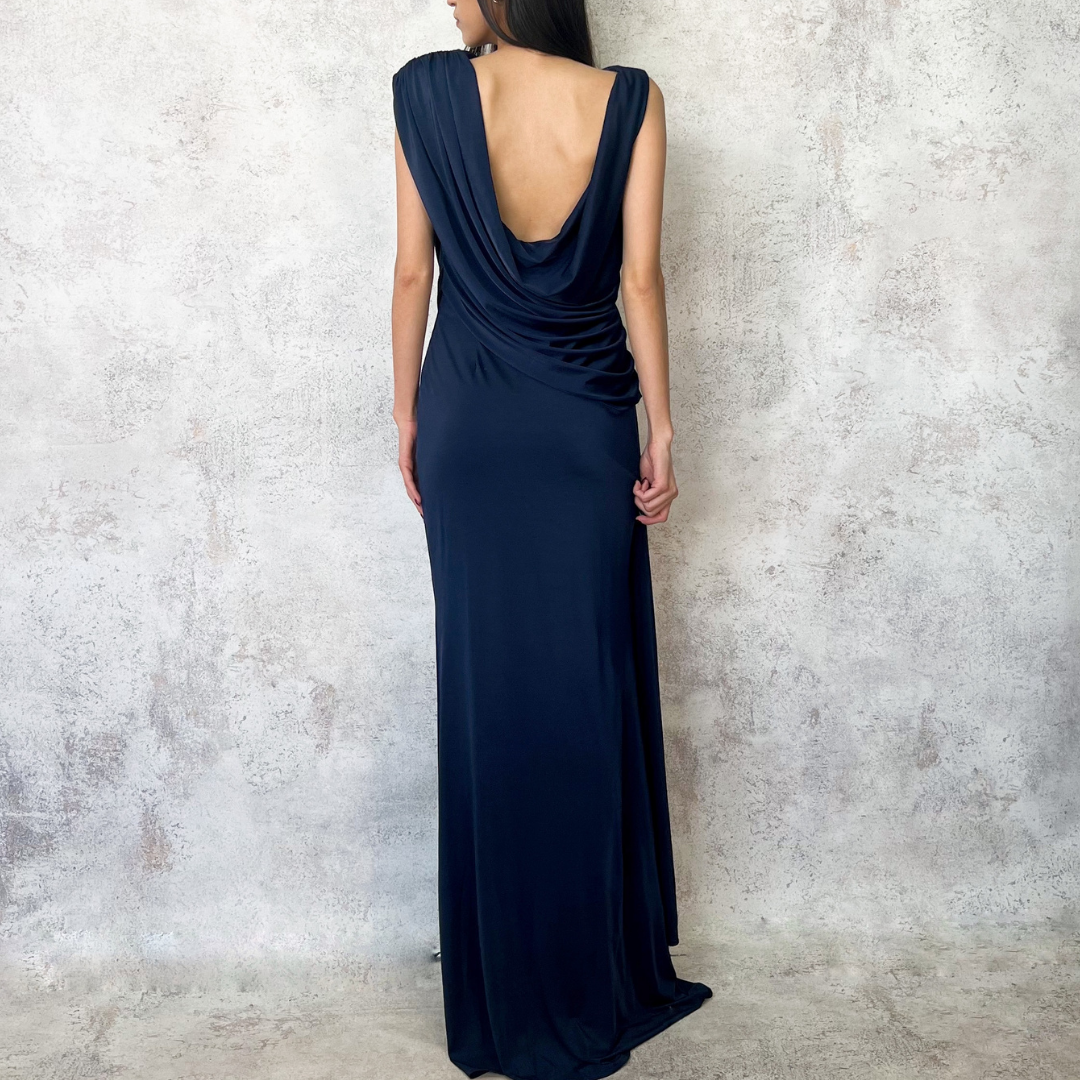 Vestido largo azul marino licra