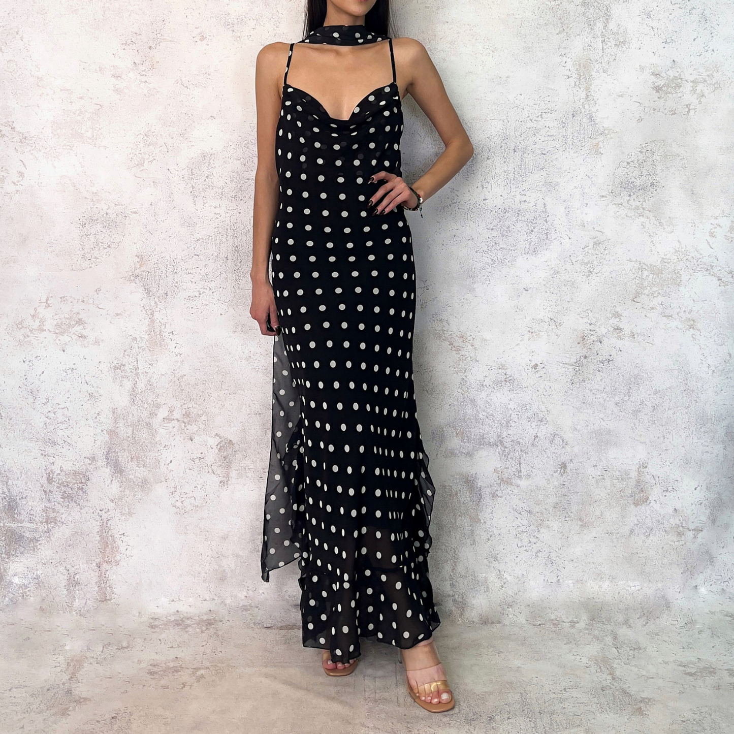 Vestido midi de gasa polka dots