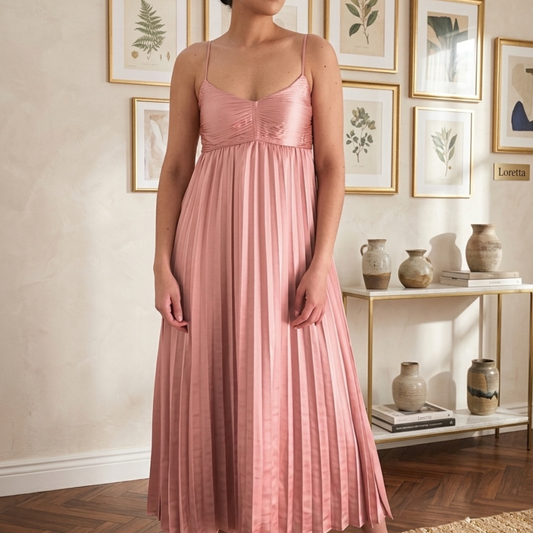 VESTIDO MIDI TABLEADO MAUVE