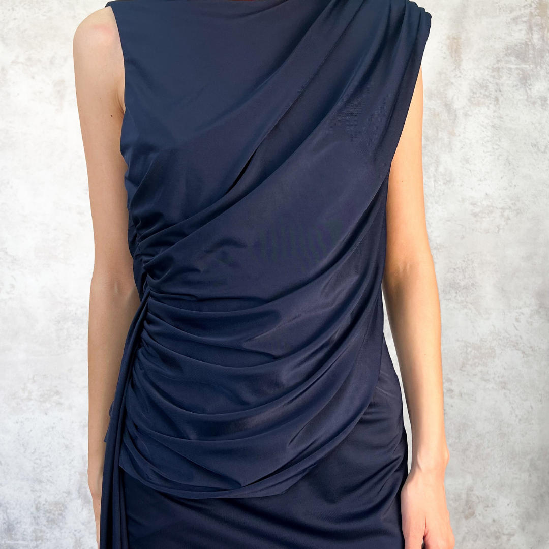 Vestido largo azul marino licra