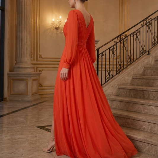 Vestido largo de gasa color naranja