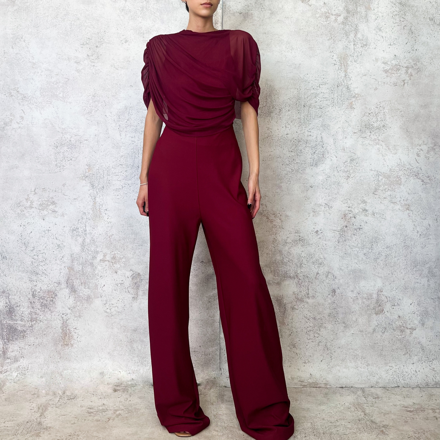 Jumpsuit mangas de capa vino