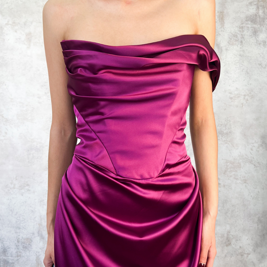Vestido largo satin ciruela