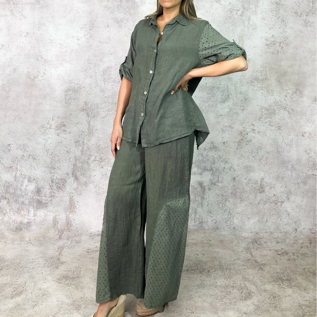 Conjunto de lino crochet verde