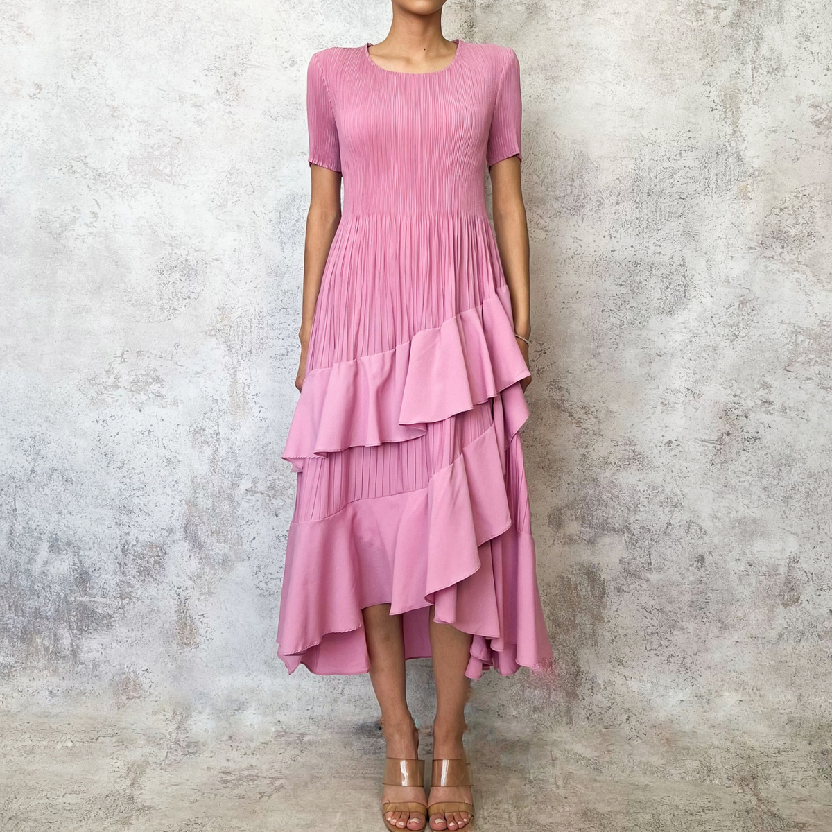 Vestido midi olanes rosa
