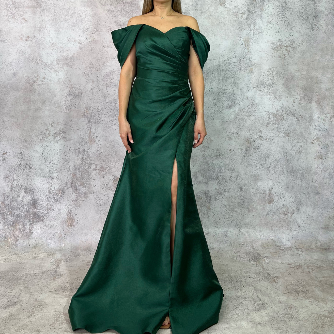 Vestido largo drapeado verde