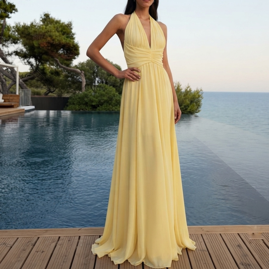 Vestido largo de gasa amarillo