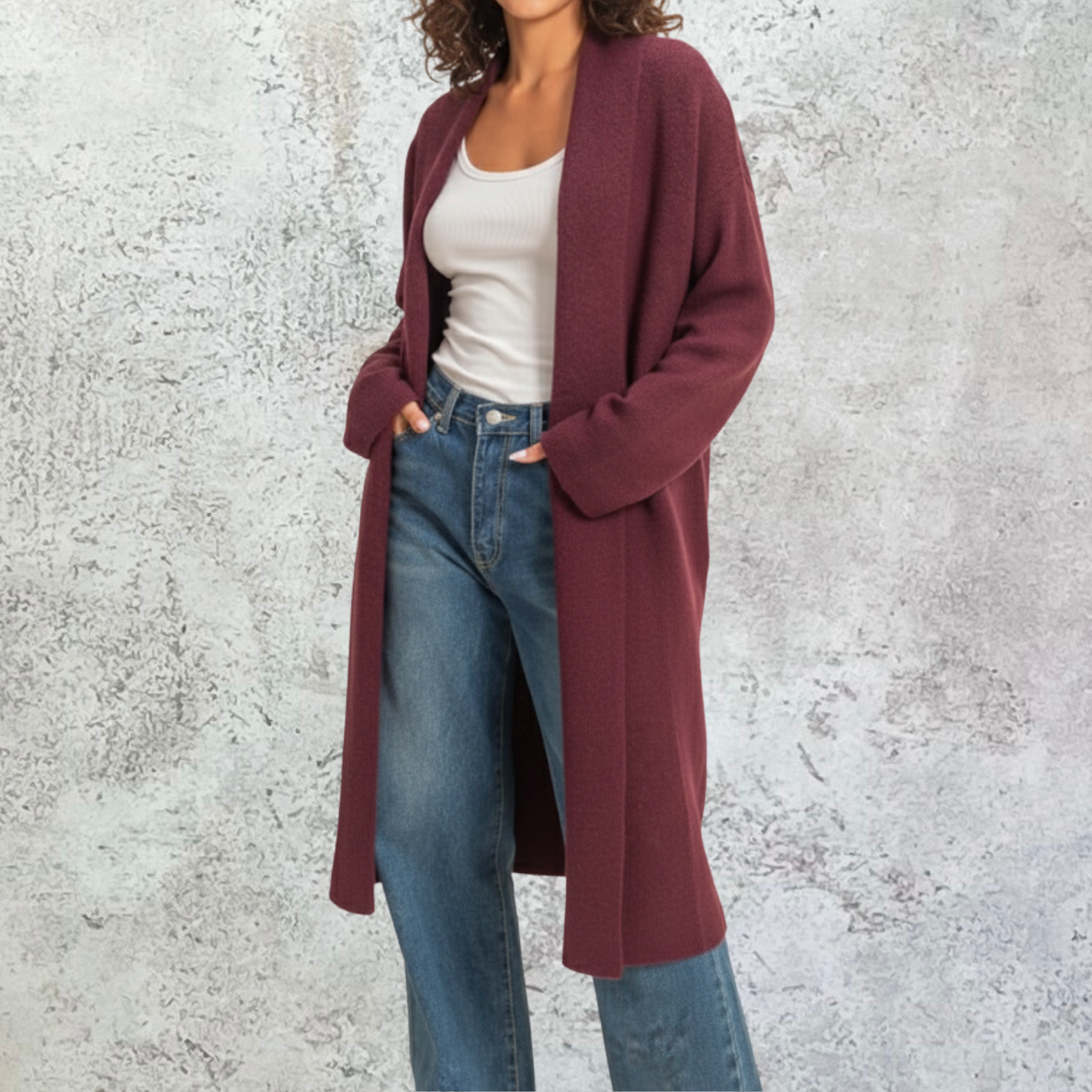 Abrigo largo de punto color vino