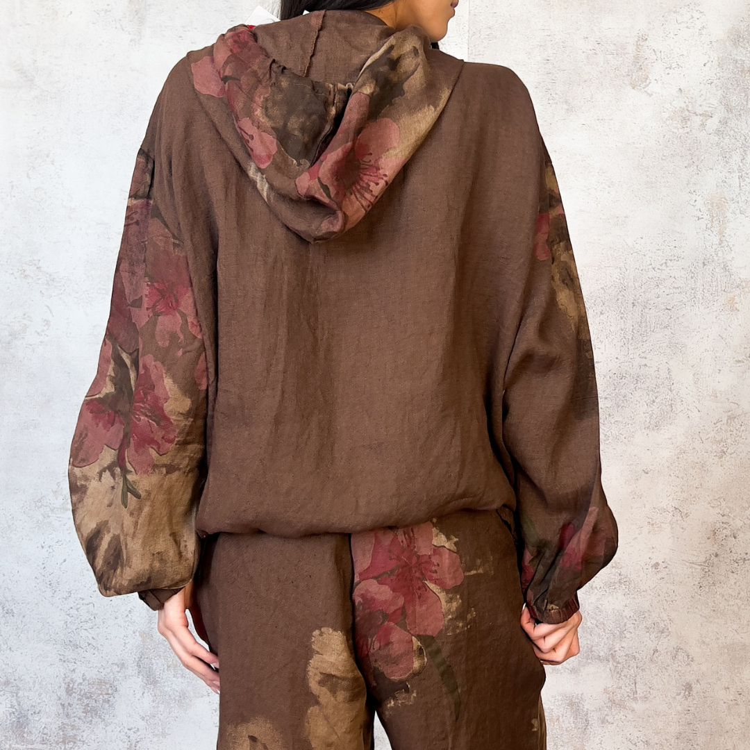 Conjunto de lino cafe estampado