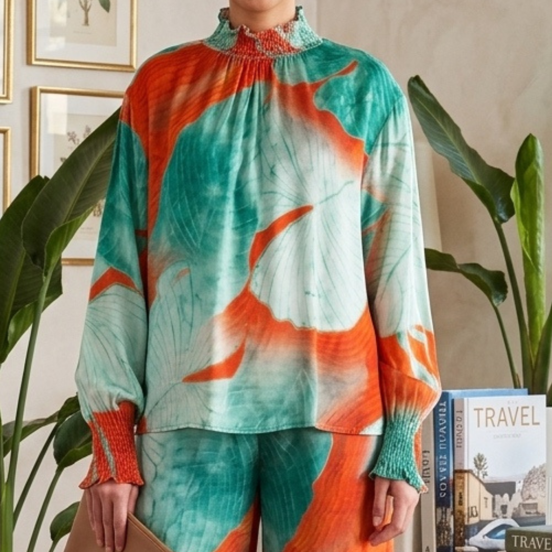 BLUSA SATIN VERDE/NARANJA